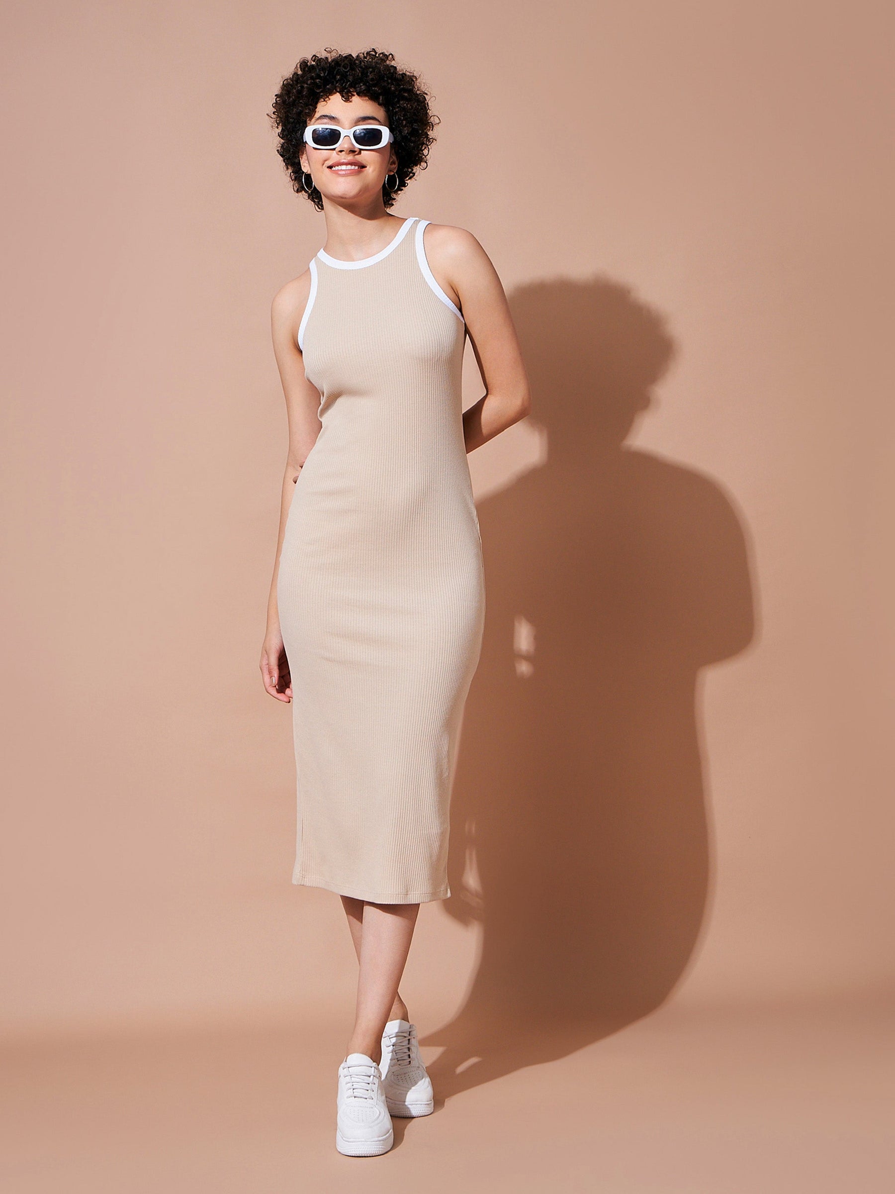 Buy Women Beige Rib Sleeveless Bodycon Dress Online at Best Price - Sassafras Buy Women Beige Rib Sleeveless Bodycon Dress Online at Best Price - Sassafras