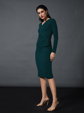 Emerald Peplum Bodycon Dress-SASSAFRAS worklyf