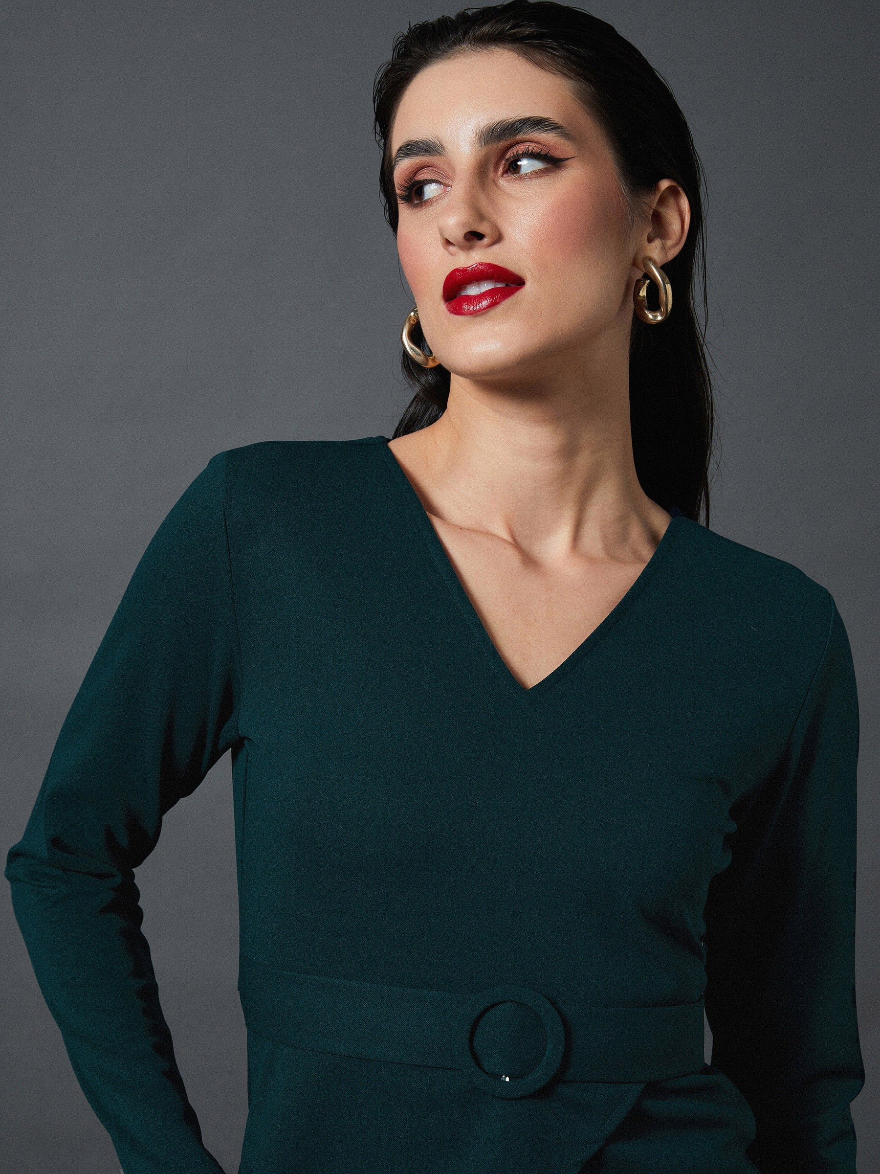 Emerald Peplum Bodycon Dress-SASSAFRAS worklyf