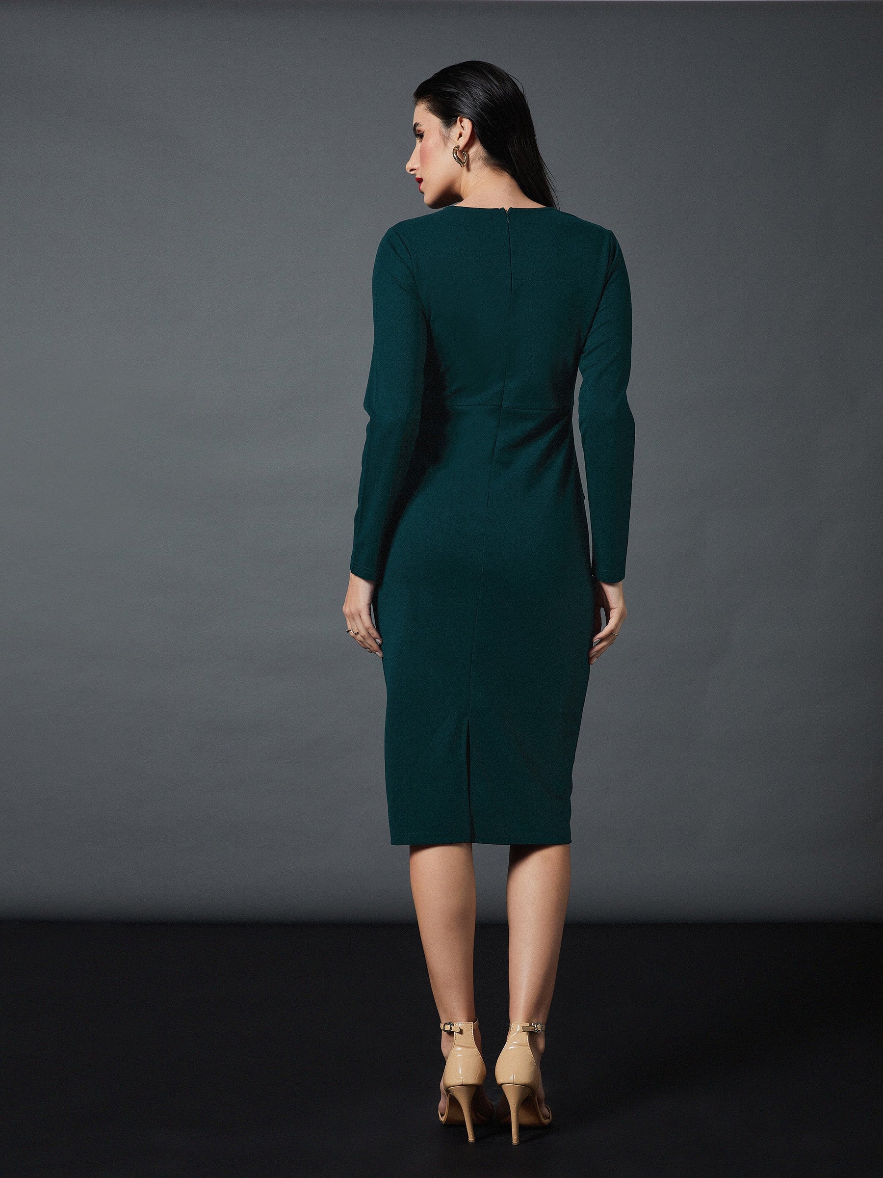 Emerald Peplum Bodycon Dress-SASSAFRAS worklyf