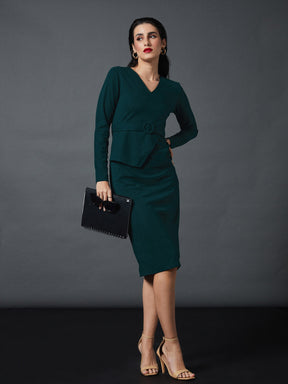 Emerald Peplum Bodycon Dress-SASSAFRAS worklyf