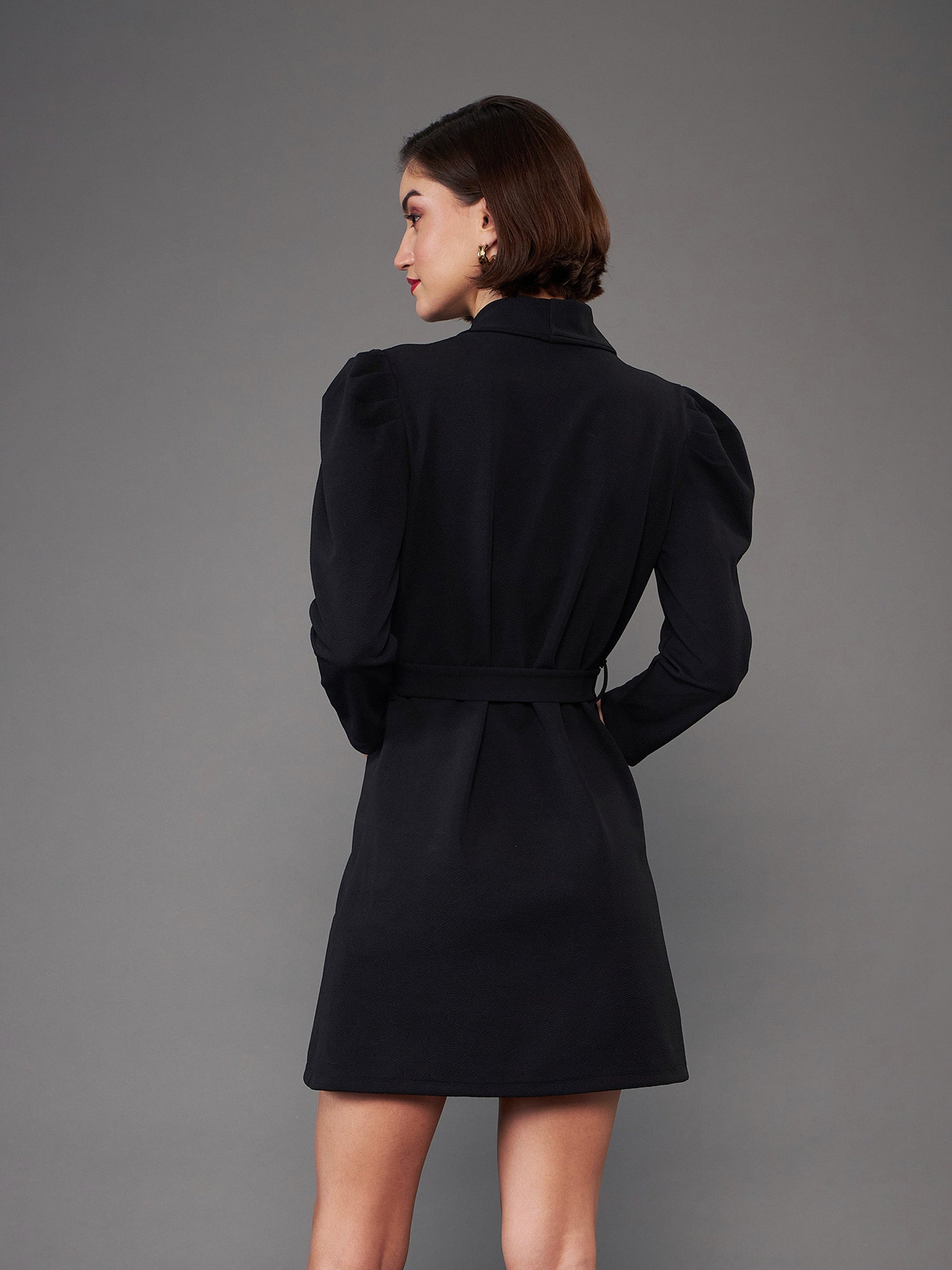 Black Button Front Long Sleeve Blazer Dress – AX Paris