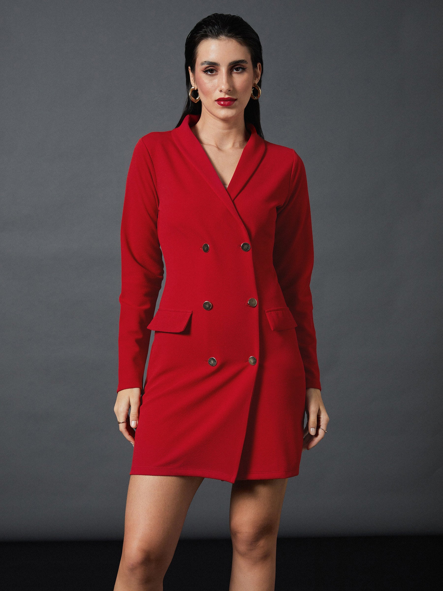 Buy Women Red Double Breasted Blazer Dress Online at Best Price - Sassafras Buy Women Red Double Breasted Blazer Dress Online at Best Price - Sassafras