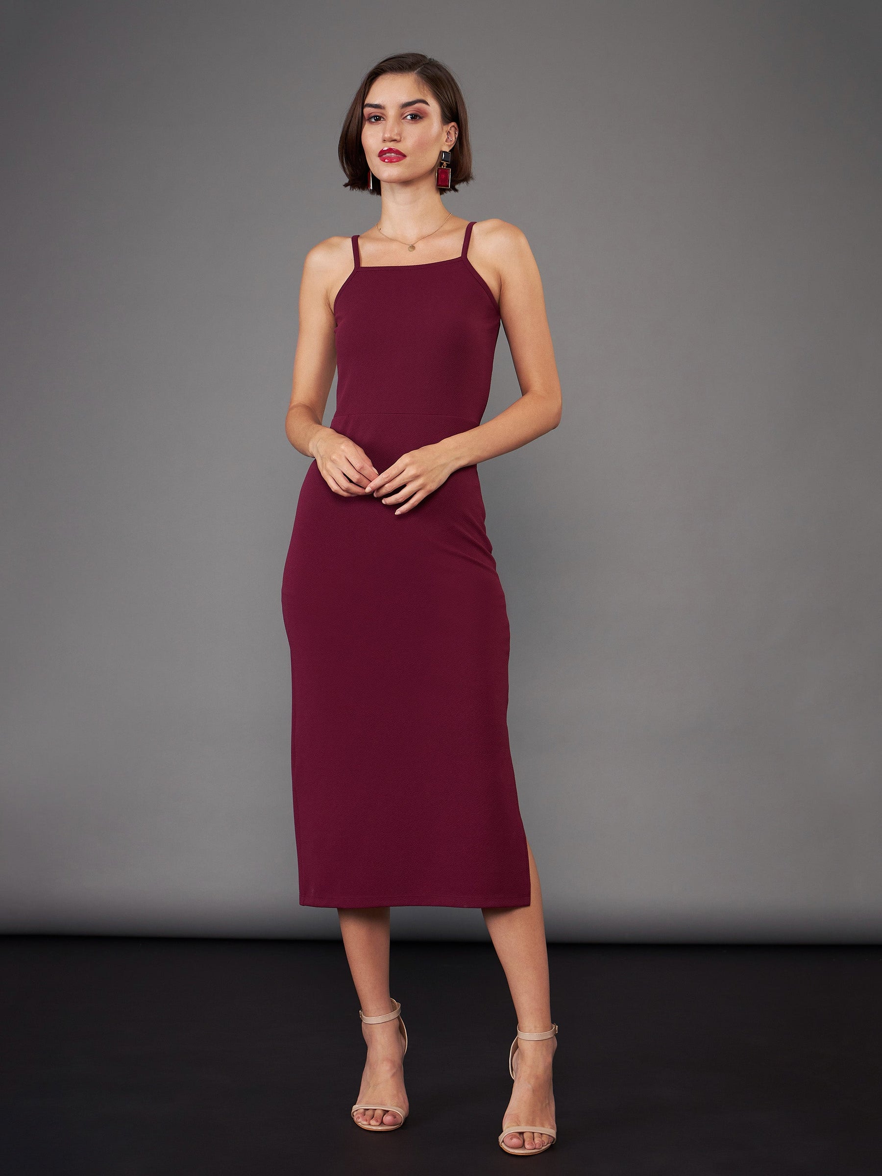 Buy Women Burgundy Strappy Bodycon Dress With Crop Shrug Online at Best Price - Sassafras Buy Women Burgundy Strappy Bodycon Dress With Crop Shrug Online at Best Price - Sassafras
