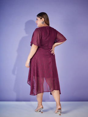 Maroon Lurex High Low Dress-SASSAFRAS Curve