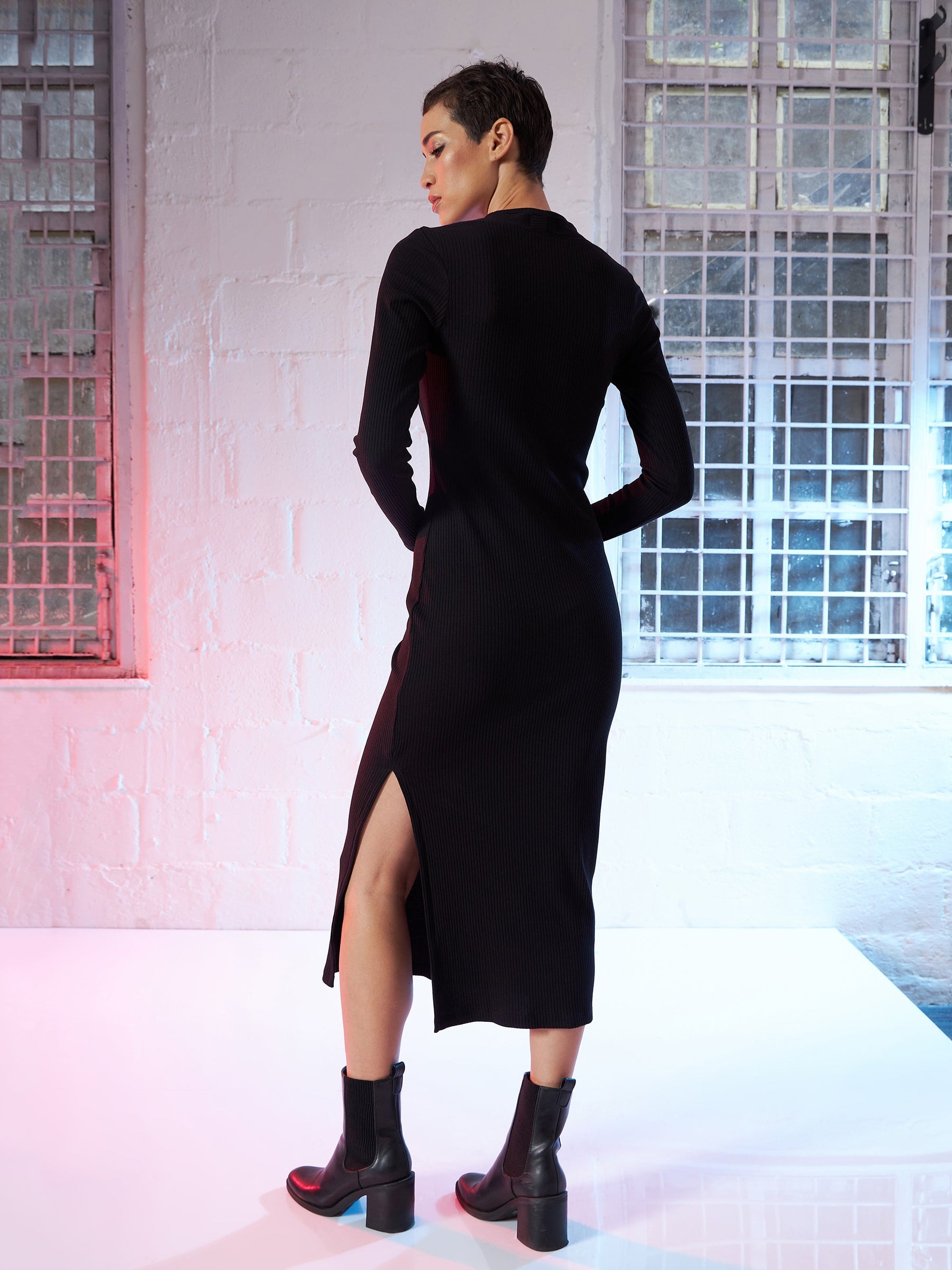 Long Sleeve Crewneck Mini Dress Black | ÉTERNE