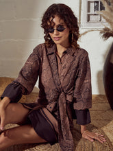 Brown Snake Print Front Tie Shirt Dress-SASSAFRAS