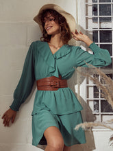 Sea Green Smoked Waist Flared Mini Dress-SASSAFRAS