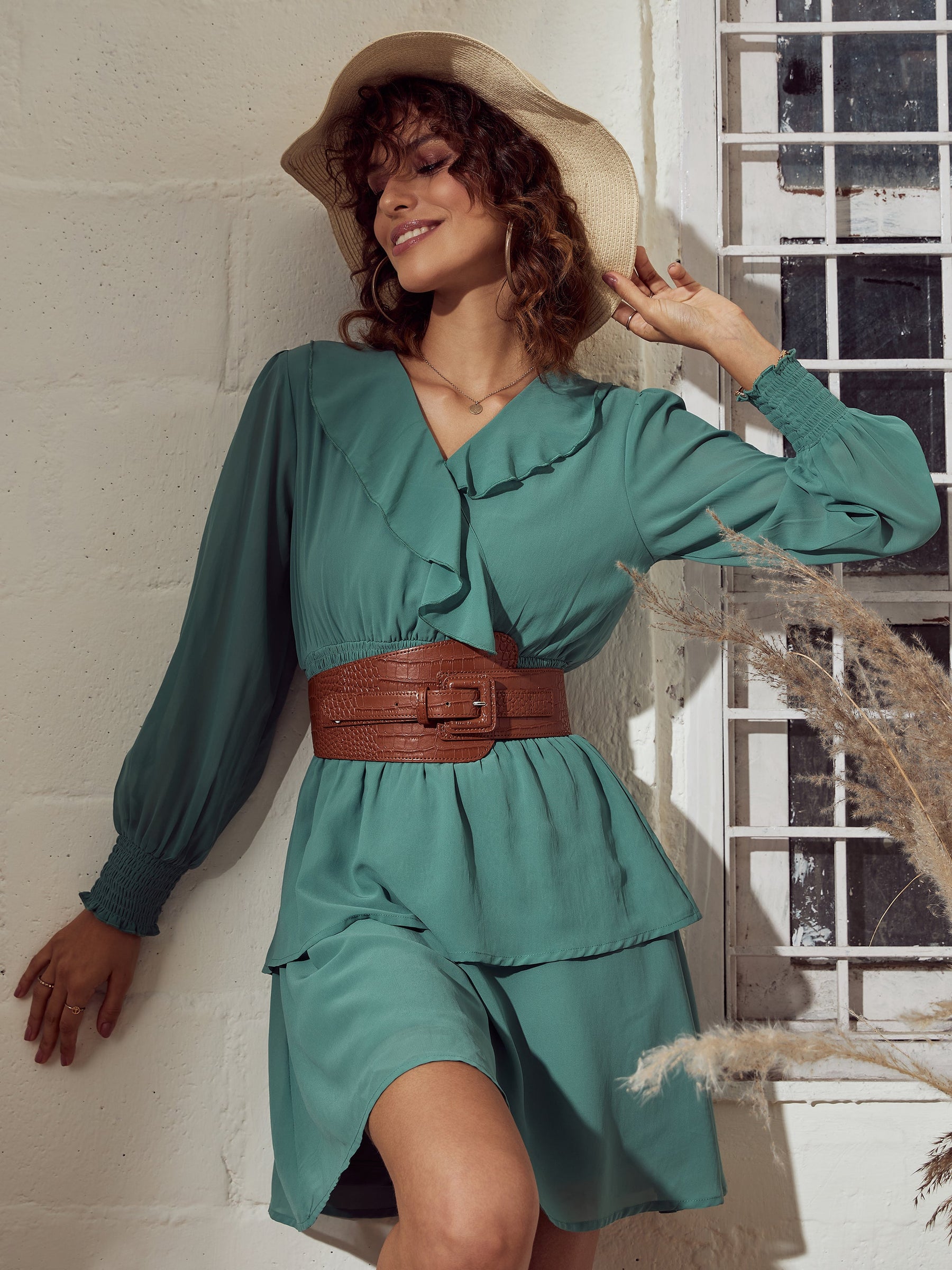 Buy Women Sea Green Smoked Waist Flared Mini Dress Online at Best Price - Sassafras Buy Women Sea Green Smoked Waist Flared Mini Dress Online at Best Price - Sassafras
