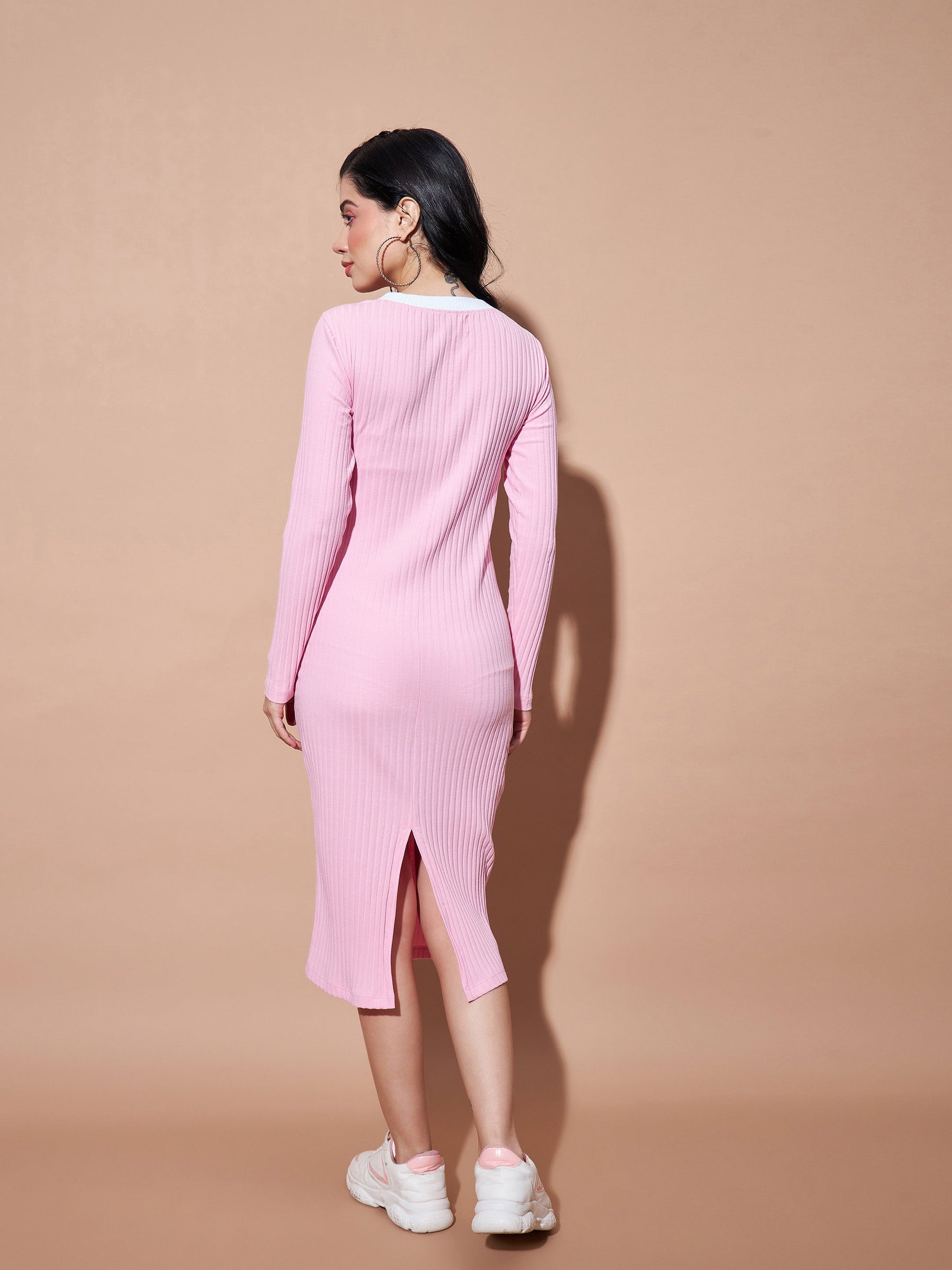 Buy Women Pink Contrast Rib Bodycon Rib Dress Online at Best Price - Sassafras Buy Women Pink Contrast Rib Bodycon Rib Dress Online at Best Price - Sassafras