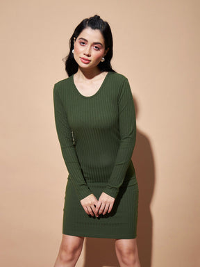 Olive Basic Bodycon Rib Dress-SASSAFRAS BASICS