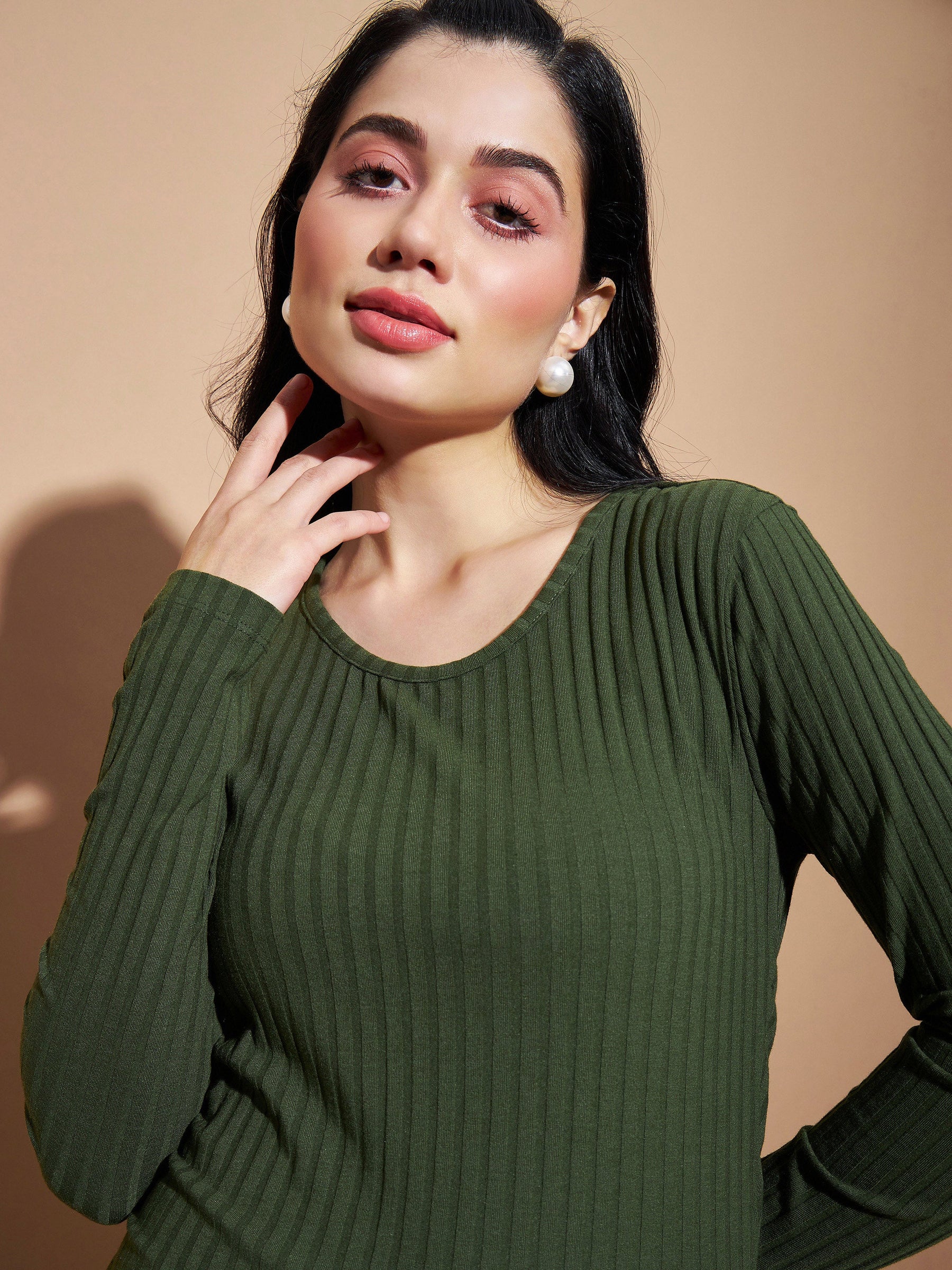 Olive Basic Bodycon Rib Dress-SASSAFRAS BASICS