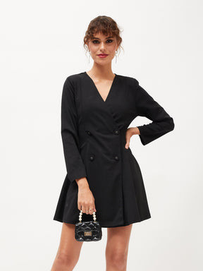 Black Knitted Wrap Dress-SASSAFRAS