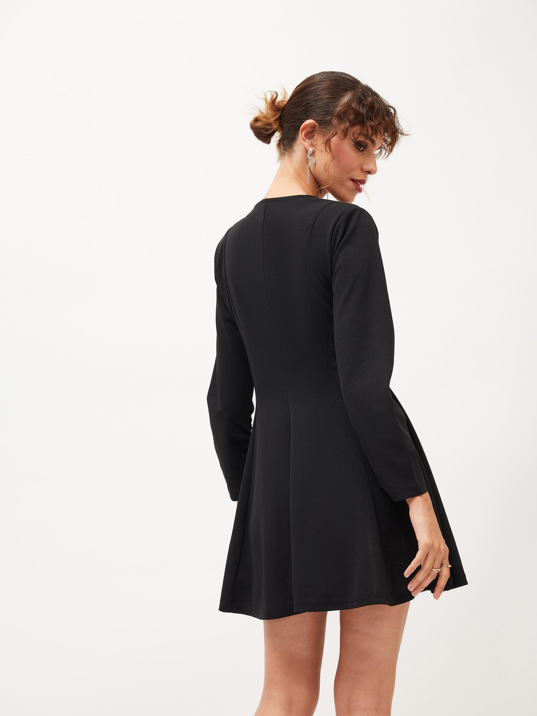 Black Knitted Wrap Dress-SASSAFRAS