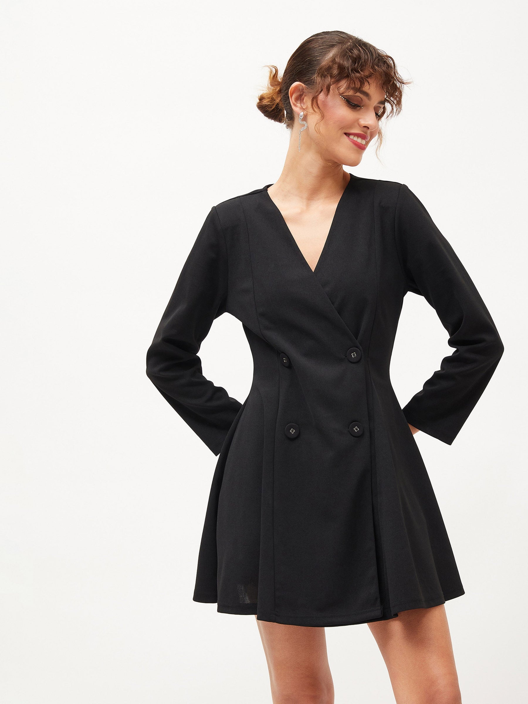 Black Knitted Wrap Dress-SASSAFRAS