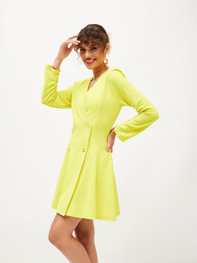 Neon Yellow Knitted Wrap Dress-SASSAFRAS