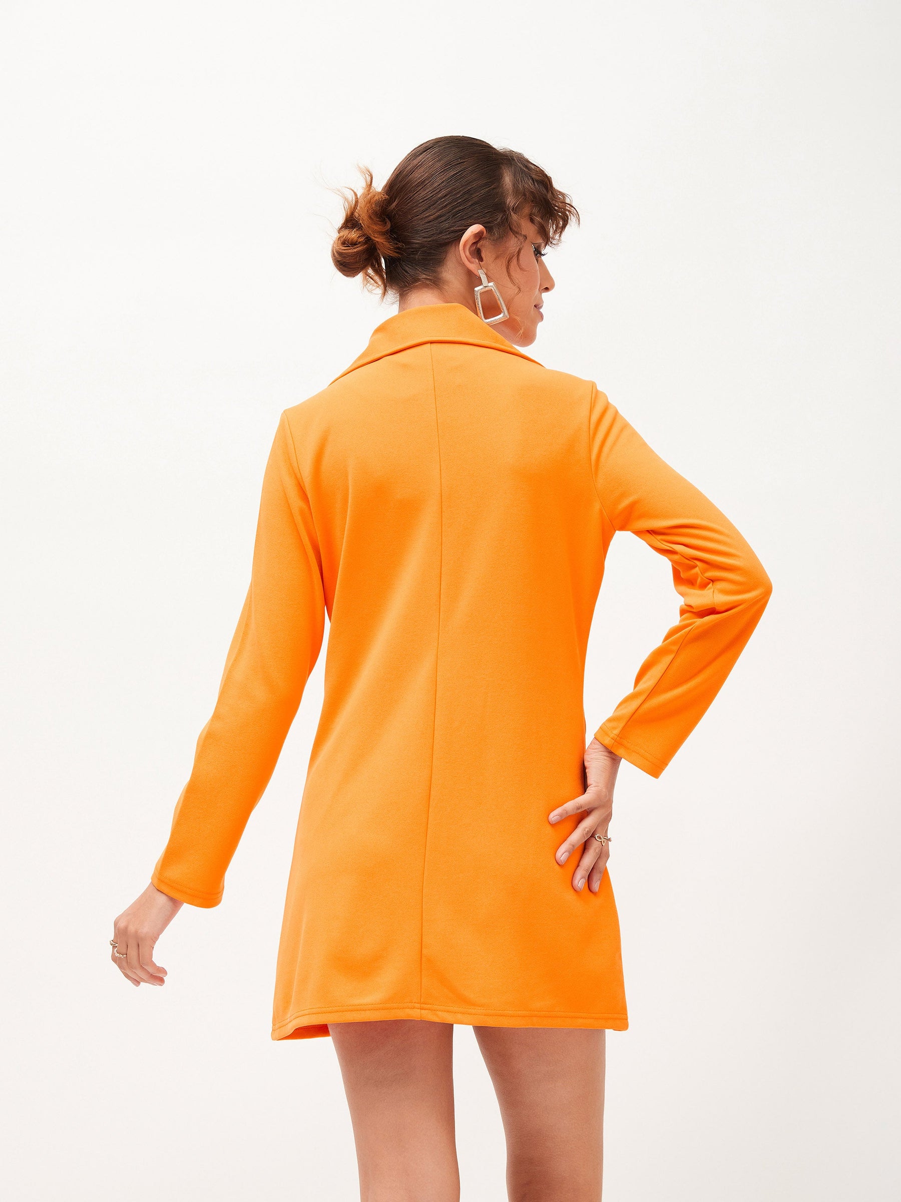 Orange Knitted Blazer Dress-SASSAFRAS