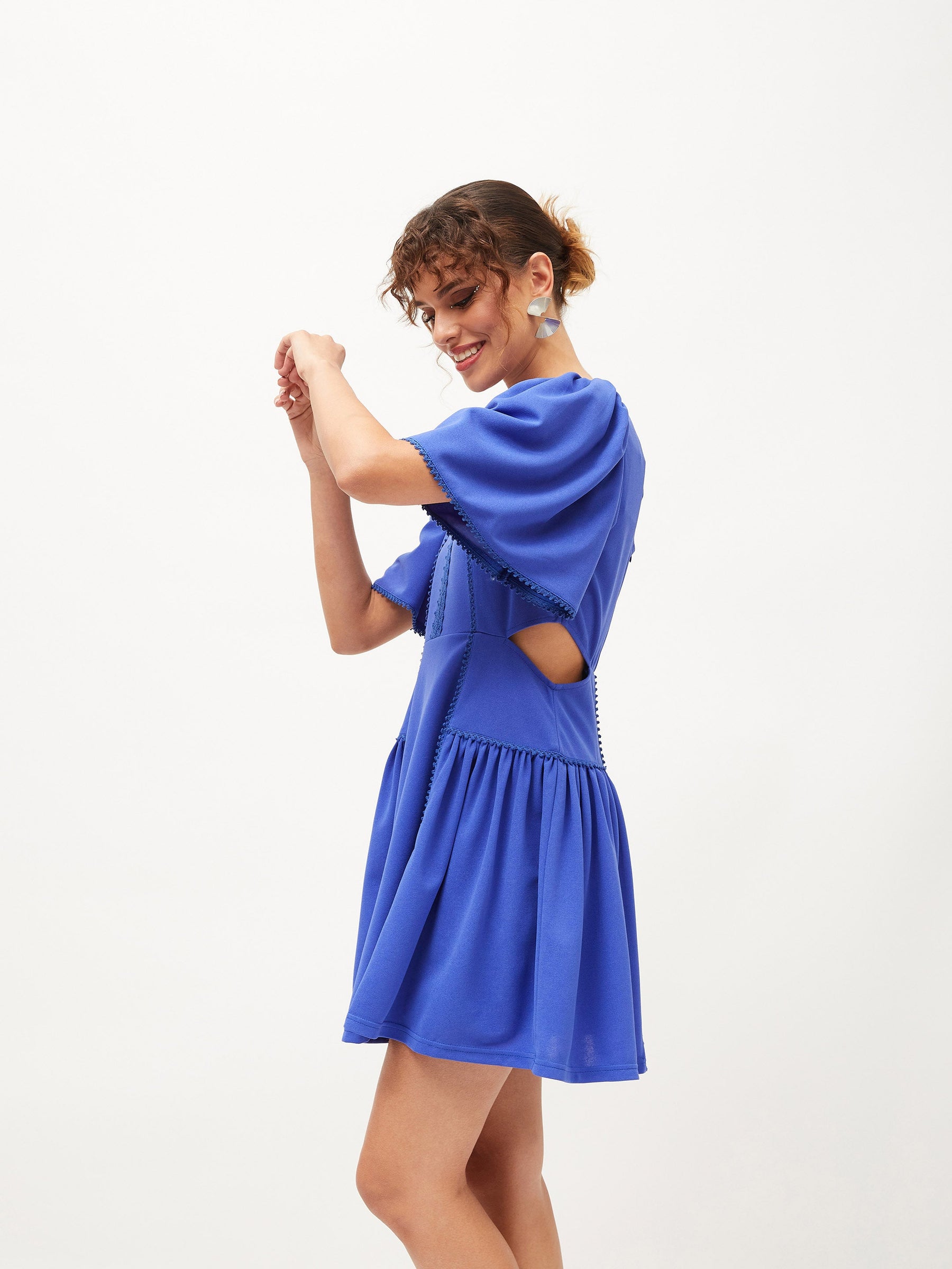 Buy Women Royal Blue Side Cut Out Skater Dress Online at Best Price - Sassafras Buy Women Royal Blue Side Cut Out Skater Dress Online at Best Price - Sassafras