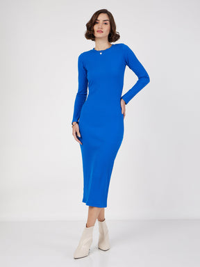 Buy Royal Blue Rib Bodycon Midi Dress Online At Best Price