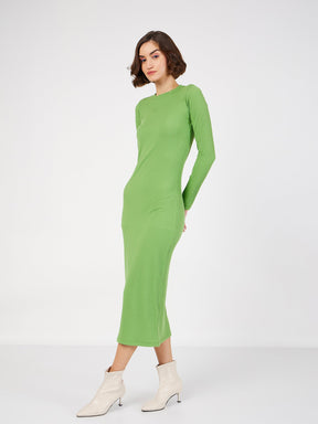 Green Rib Bodycon Midi Dress-SASSAFRAS