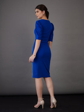 Royal Blue Sweetheart Neck Bodycon Midi Dress-SASSAFRAS worklyf