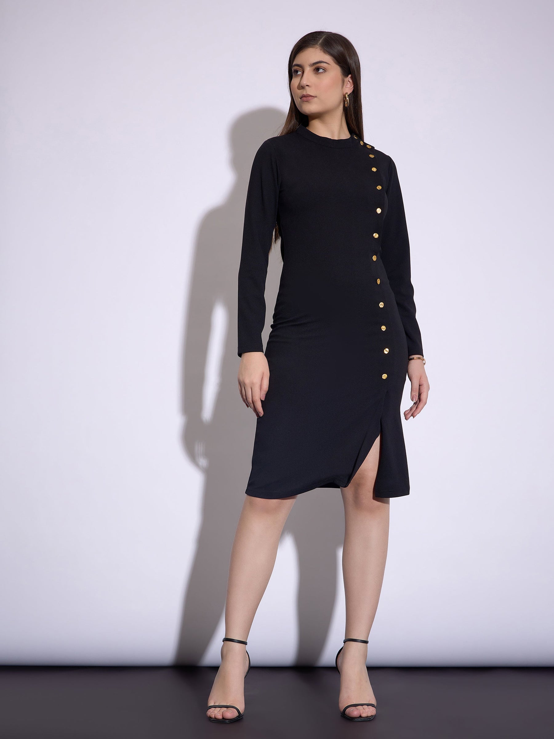 button up bodycon midi dress Elegant Button Front Midi Dress for Women I Sheer Puff Sleeve Korean Style I Chic Bodycon Party Dress