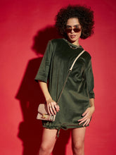 Olive Velour Tie Hem Mini Dress-SASSAFRAS