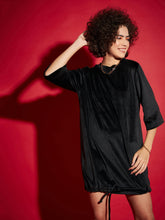 Black Velour Tie Hem Mini Dress-SASSAFRAS