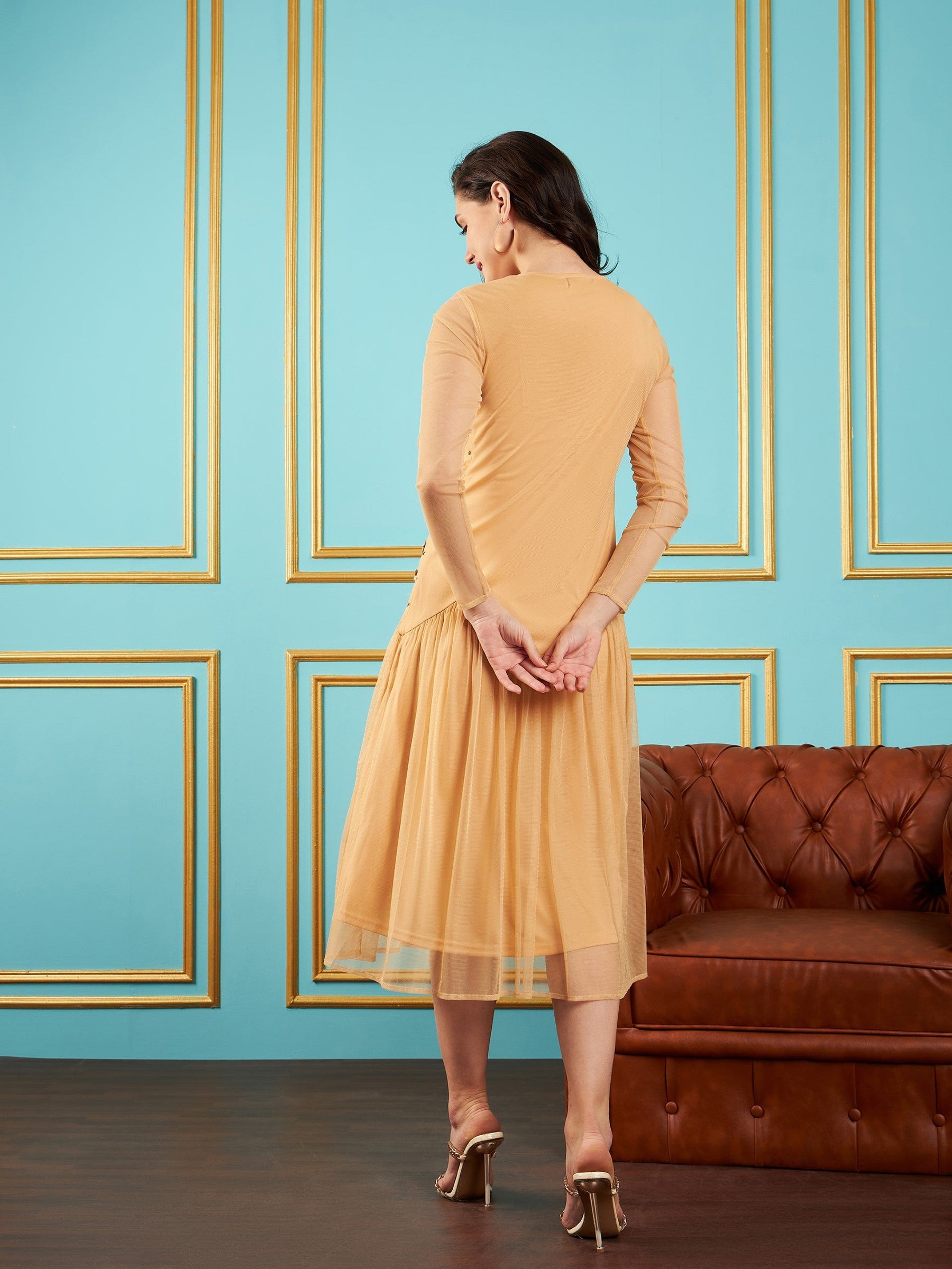 Yellow fit and flare best sale midi dress