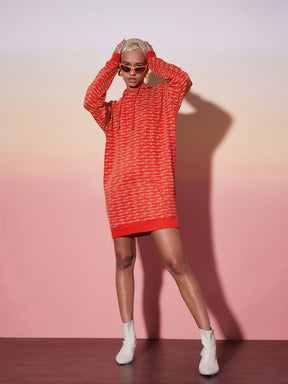 Red Terry Oversized Hoodie Dress-SASSAFRAS alt-laze