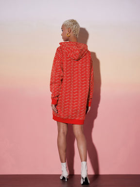 Red Terry Oversized Hoodie Dress-SASSAFRAS alt-laze