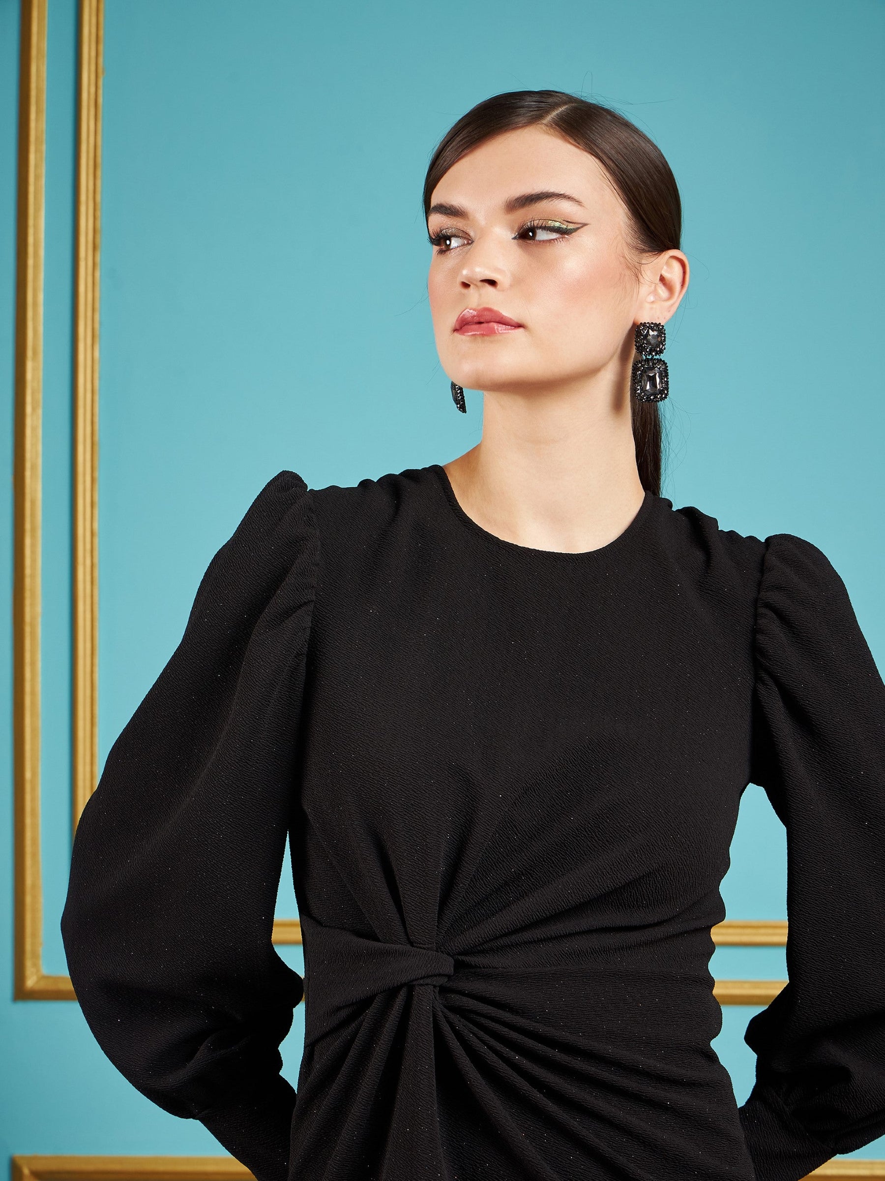 Buy Women Black Gliiter Puff Sleeves Short Bodycon Dress Online at Best Price - Sassafras Buy Women Black Gliiter Puff Sleeves Short Bodycon Dress Online at Best Price - Sassafras