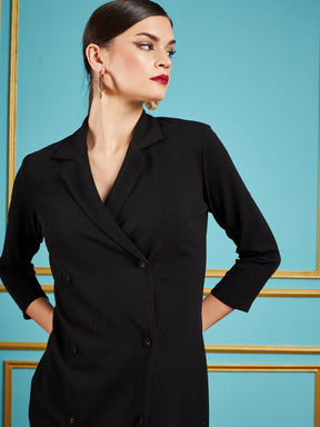 Black Gliiter Double Breasted Blazer Dress-SASSAFRAS