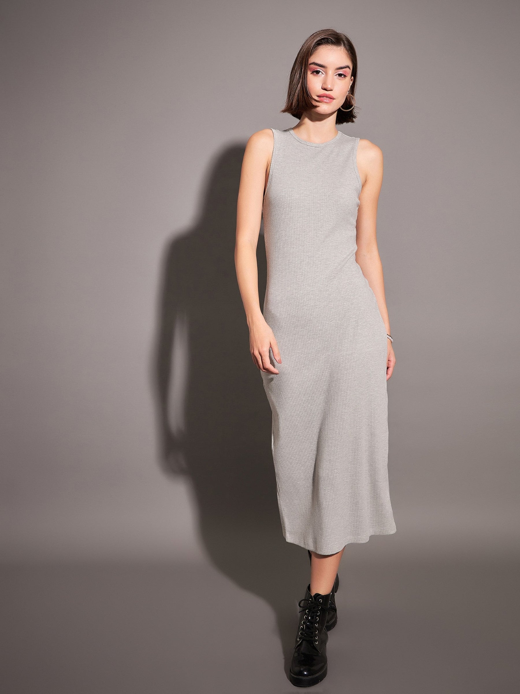 Buy Women Grey Rib Sleeveless Bodycon Dress Online at Best Price - Sassafras Buy Women Grey Rib Sleeveless Bodycon Dress Online at Best Price - Sassafras