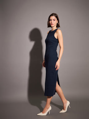 Navy Rib Sleeveless Bodycon Dress-SASSAFRAS