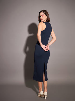 Navy Rib Sleeveless Bodycon Dress-SASSAFRAS