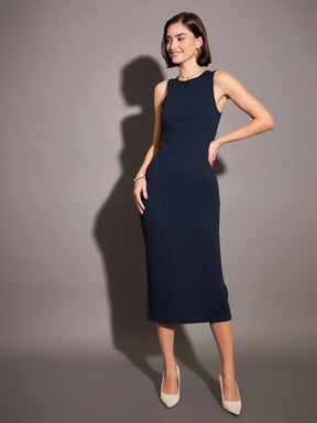 Navy Rib Sleeveless Bodycon Dress-SASSAFRAS