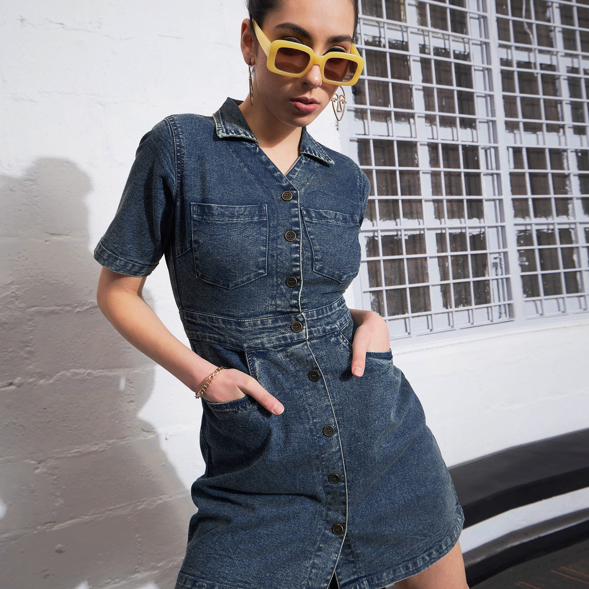 denim shirt dresses for women Buy Women Blue Blast Denim Front Button Mini Dress Online at Best Price