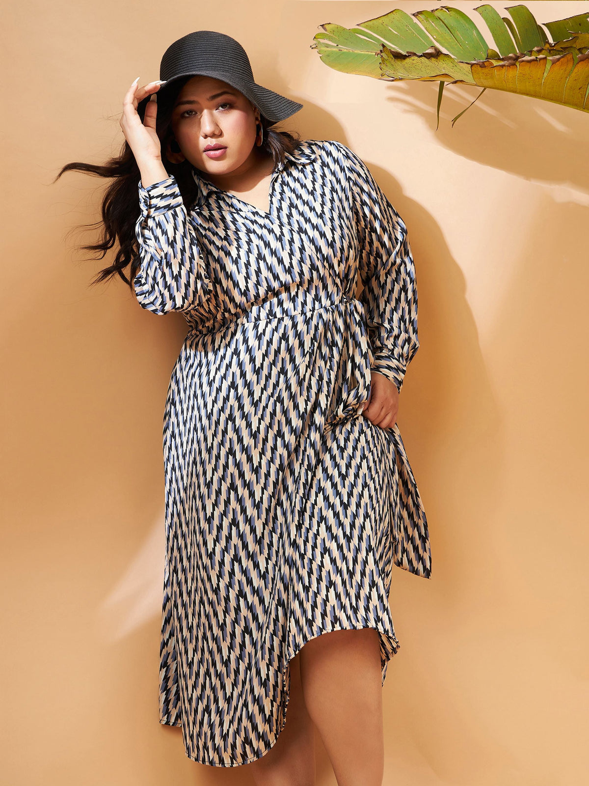 Black & White Geometric Printed Wrap Dress-SASSAFRAS Curve