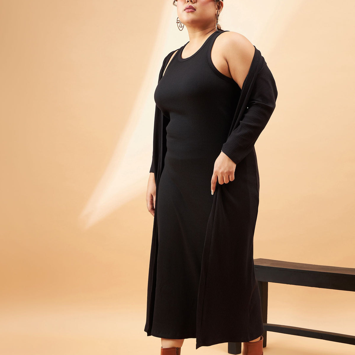 bodycon dress with shrug Black Women's Clothing Buy Women Black Rib Sleeveless Bodycon Dress Shrug Shein