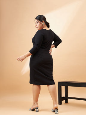 Black Rib Square Neck Dress-SASSAFRAS Curve