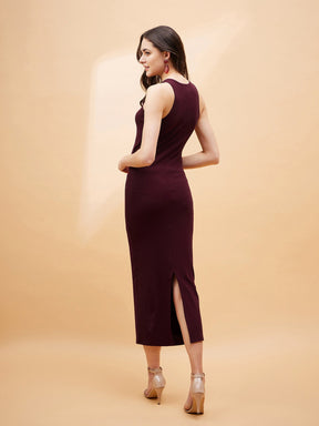 Buy Burgundy Front Cut Out Rib Midi Dress Online At Best Price