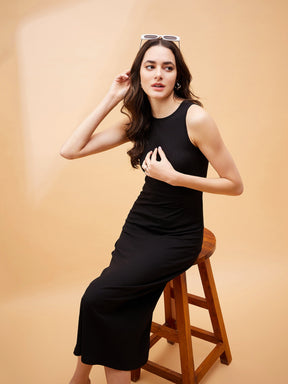 Black Rib Back Cut-Out Dress-SASSAFRAS BASICS