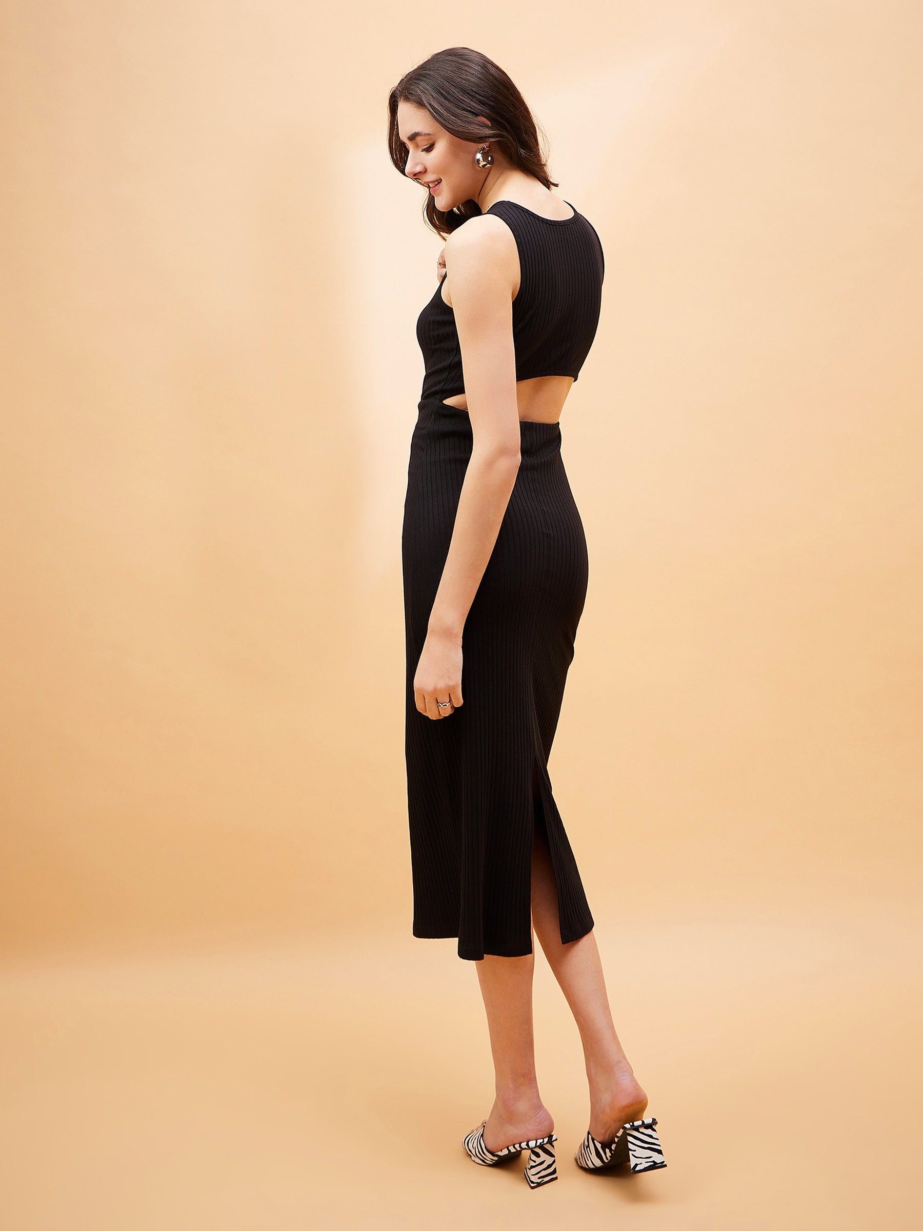 Black Rib Back Cut-Out Dress-SASSAFRAS BASICS