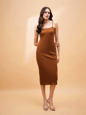 Brown Rib Strappy Dress-SASSAFRAS BASICS