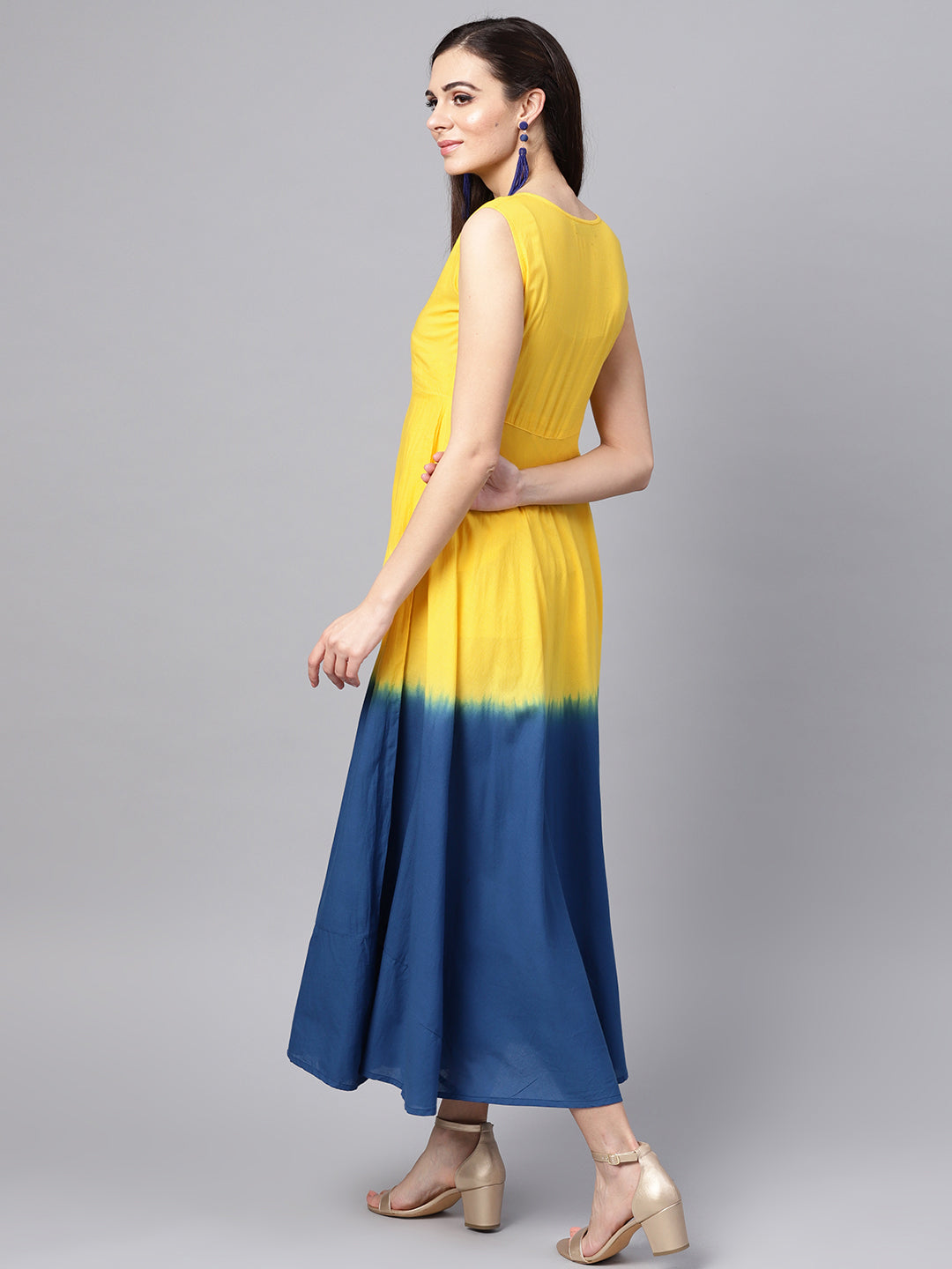 Buy Women Yellow & Navy Ombre Flared Maxi Online At Best Price 