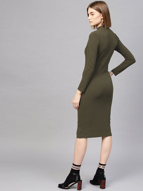 Olive High Neck Bodycon Midi Dress