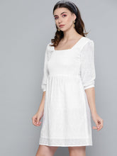 White Schiffli Smocking Skater Dress-Dress-SASSAFRAS