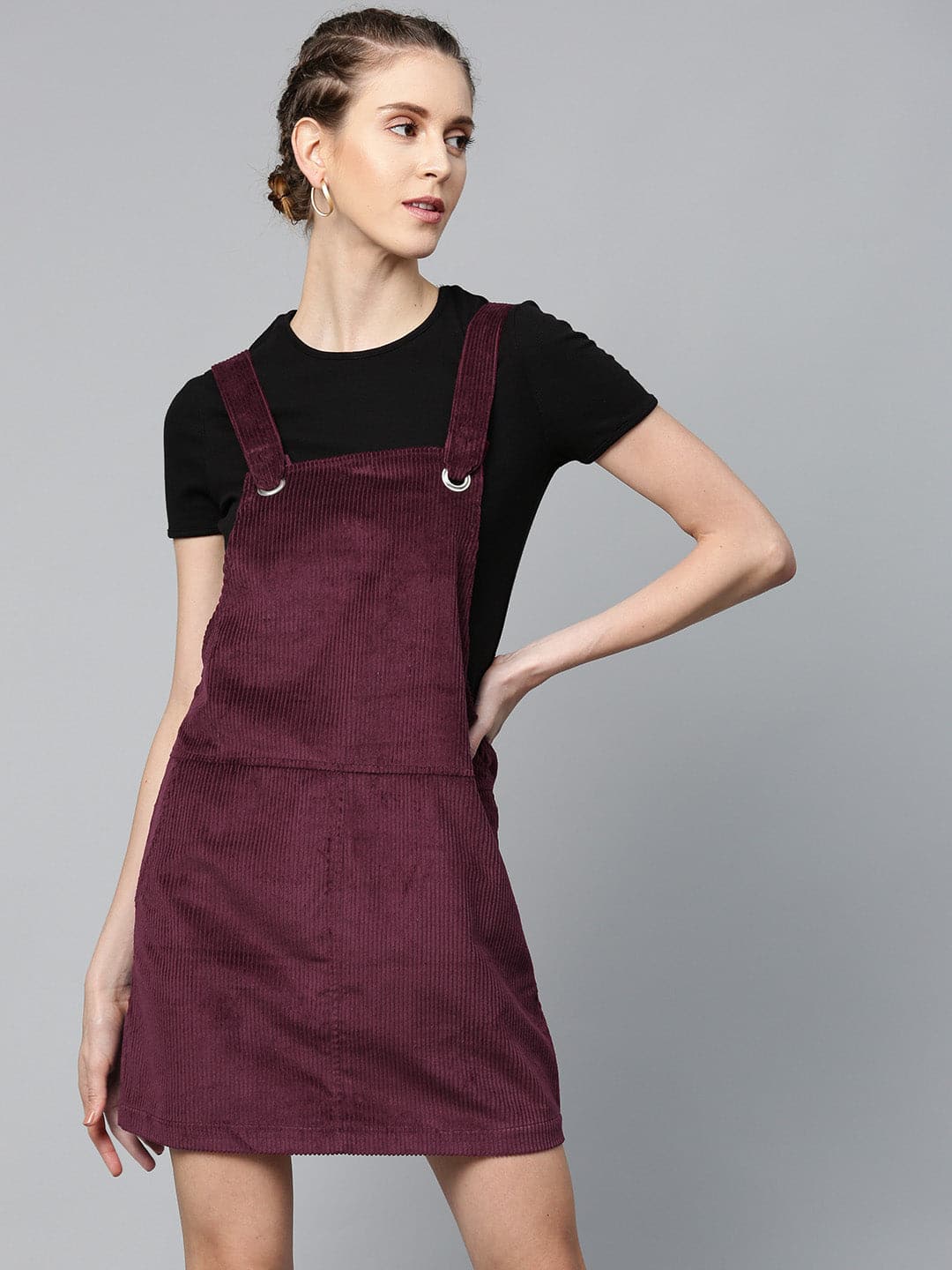 Burgundy cord pinafore deals dress new look