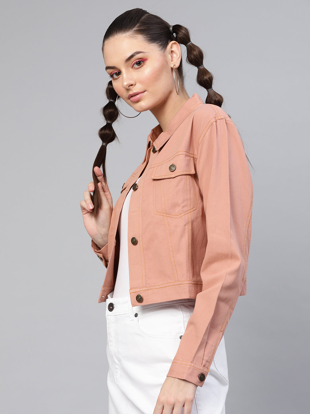 Denim Jacket with White Jeans + Tee | Alternative dress, Coloured denim  jacket, Pink denim jacket